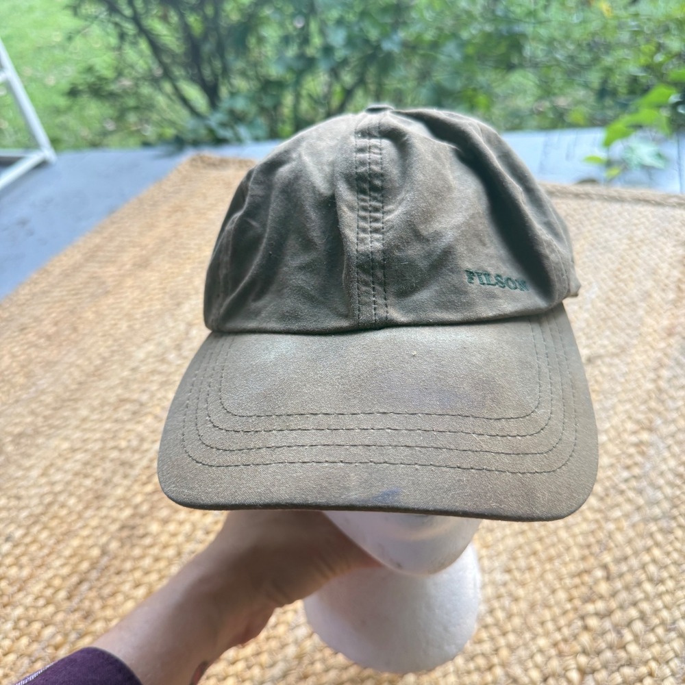 Filson Vintage Waxed Canvas Tin Cloth Low Profile Cap Hat Olive Green USA Made